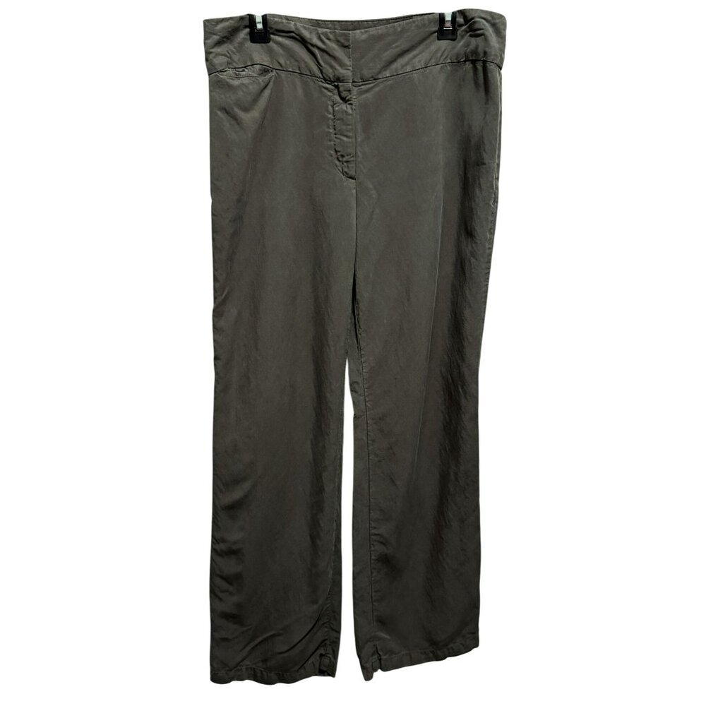 Eileen Fisher Straight Leg Pants Slacks 14 Linen Blend Bark Brown Minimalistic
